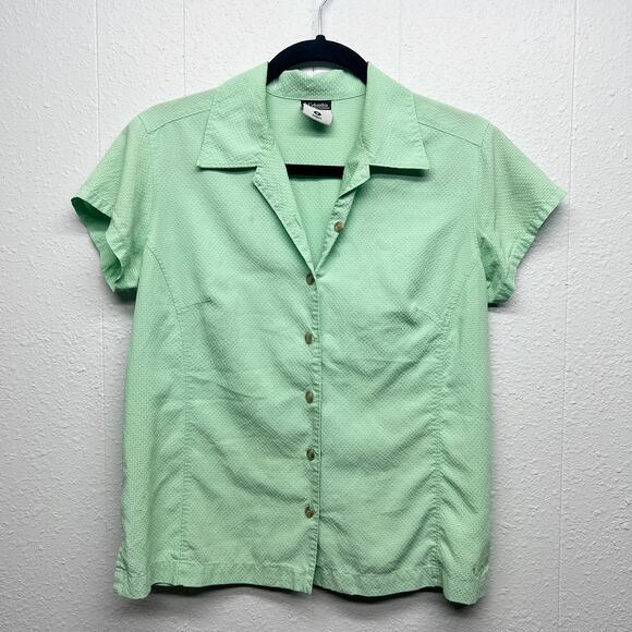 Columbia Button Front Green Short Sleeve Women's Top Size Medium Outdoor Hiking - Picture 1 of 13